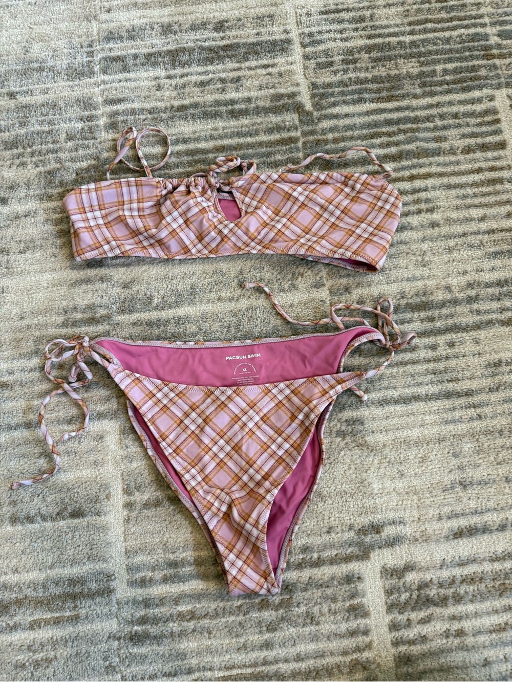 PacSun Pink Plaid Tie-Side Bikini Set